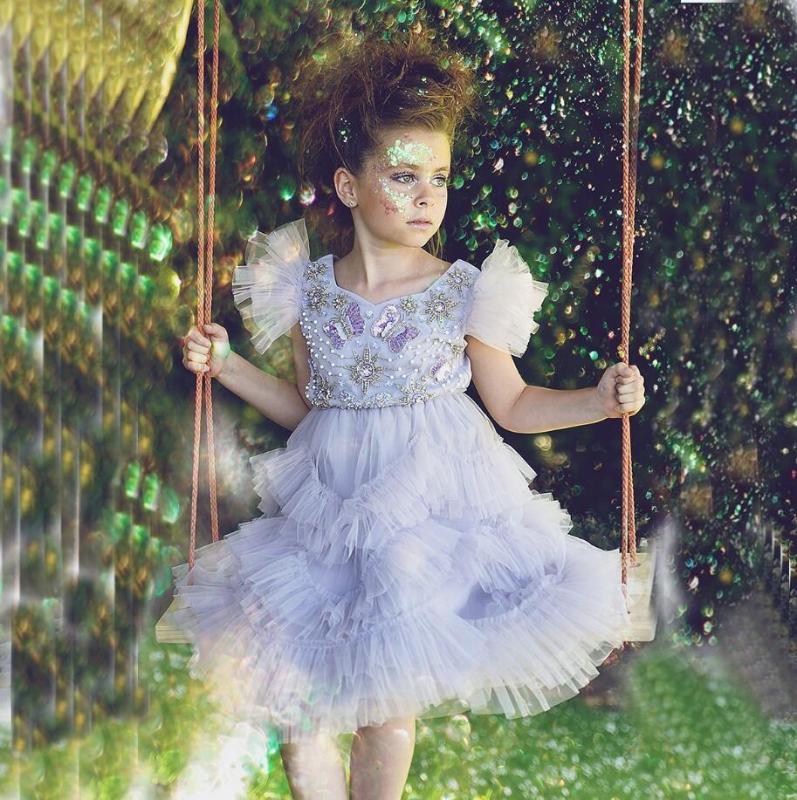 

Lilac New Flower Girls Dress Butterfly Beading Sequins Kids Dress Ruffle Tulle Birthday Dresses Princess Gowns, Custom made