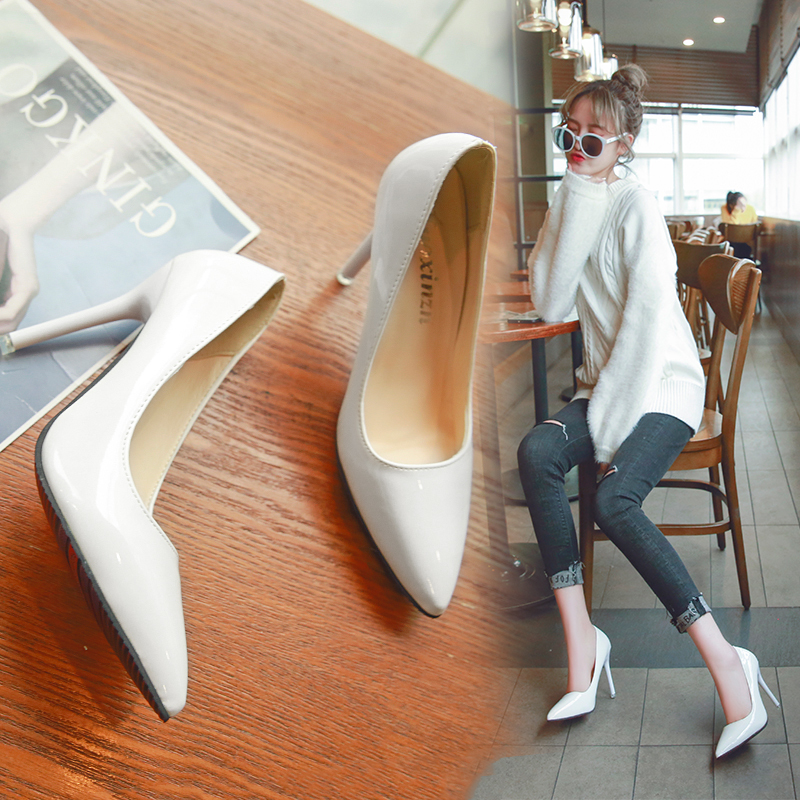 

Europe and America Sexy Elegant Thin Heel Pointed High Heels Black Work Single Shoes Dress Party Womens Shoes Red Wedding Shoes