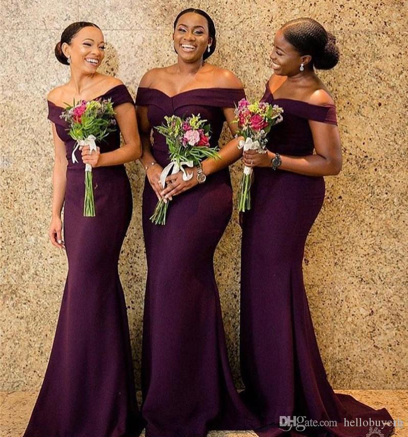 

2019 African Mermaid Purple Bridesmaid Dress Long Cheap Summer Country Formal Wedding Party Guest Maid of Honor Gown Plus Size Custom Made