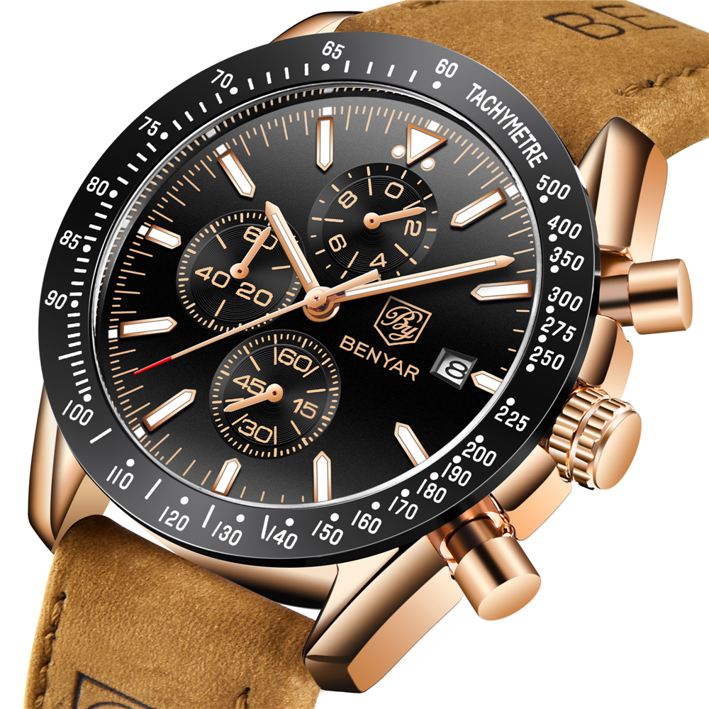 

2018 BENYAR Men Watches Brand Luxury Waterproof Sports Quartz Chronograph Military Watch Men Relogio Masculino Zegarek Meski, Slivery;brown