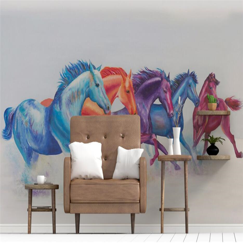 

Customize Hand-painted color abstract horse TV background wall custom large mural green wallpaper papel de parede para quarto, As pic
