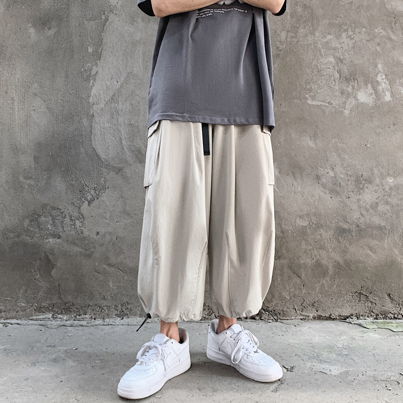 

Summer Drawstring Casual Pants Men' Fashion Solid Color Straight Pants Men Streetwear Wild Loose Hip Hop Trousers Mens -2XL, Black