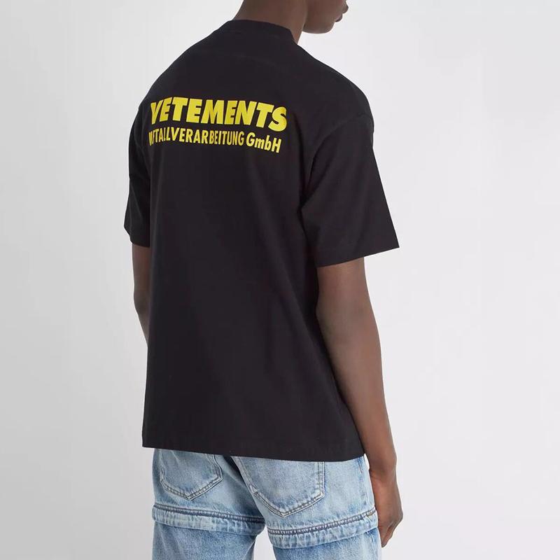 

18SS Vetements Yellow Logo Printed Tee Vintage Solid Color Short Sleeves Men Women Summer Casual Hip Hop Street Skateboard T-shirt 2020, Multi