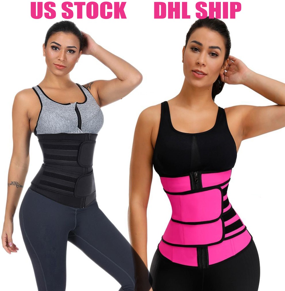 

DHL Hot Sale Waist & Tummy Shaper Belt Neoprene Fabric Waist Trainer Double Straps Fitness Sweat Bands Girdle Shapewear S-3XL Size, Black