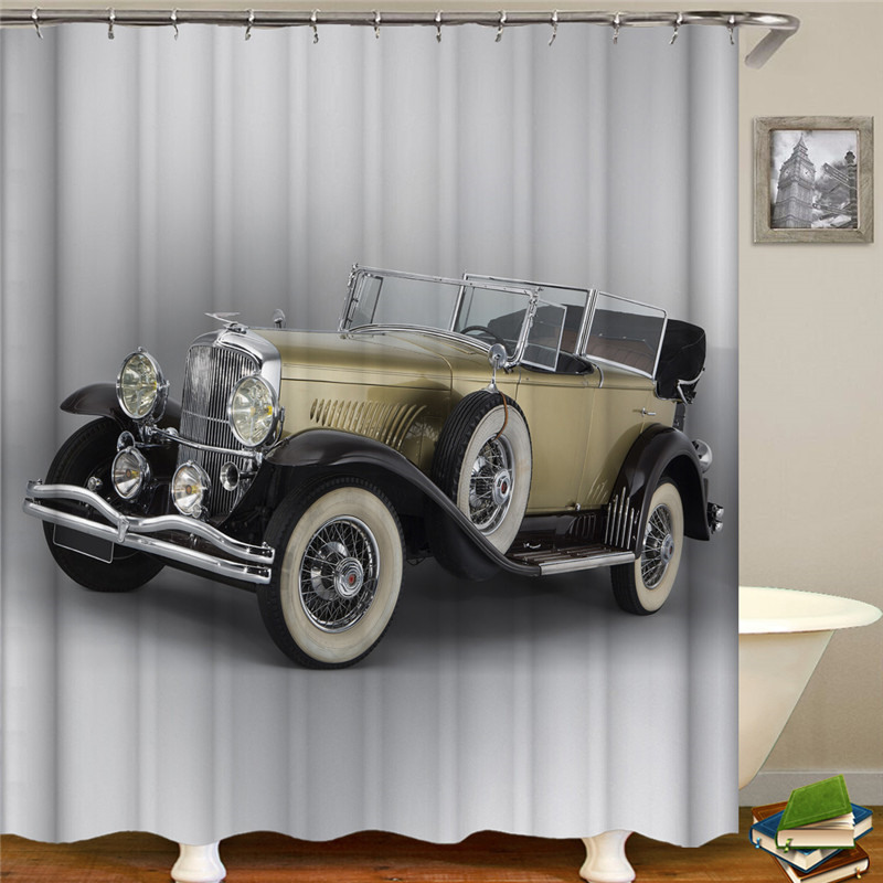 

Antique car classic cars 3D Printed Shower Curtains Polyester Fabric Waterproof Curtain Toilet Seat Cover Set Bathroom Decor Set