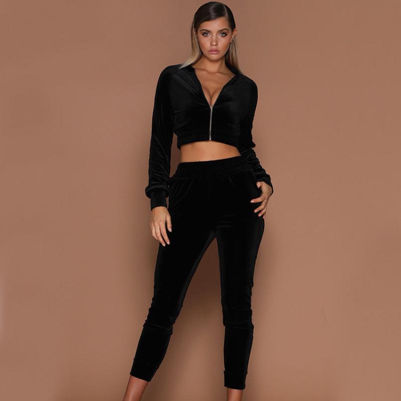 

2020 HOT Autumn Women Velvet Tracksuits 2 Pieces Zipper Neck Hoodies Sweatshirt + Pants Fitness Yoga Sport Suits Running Set, Beige