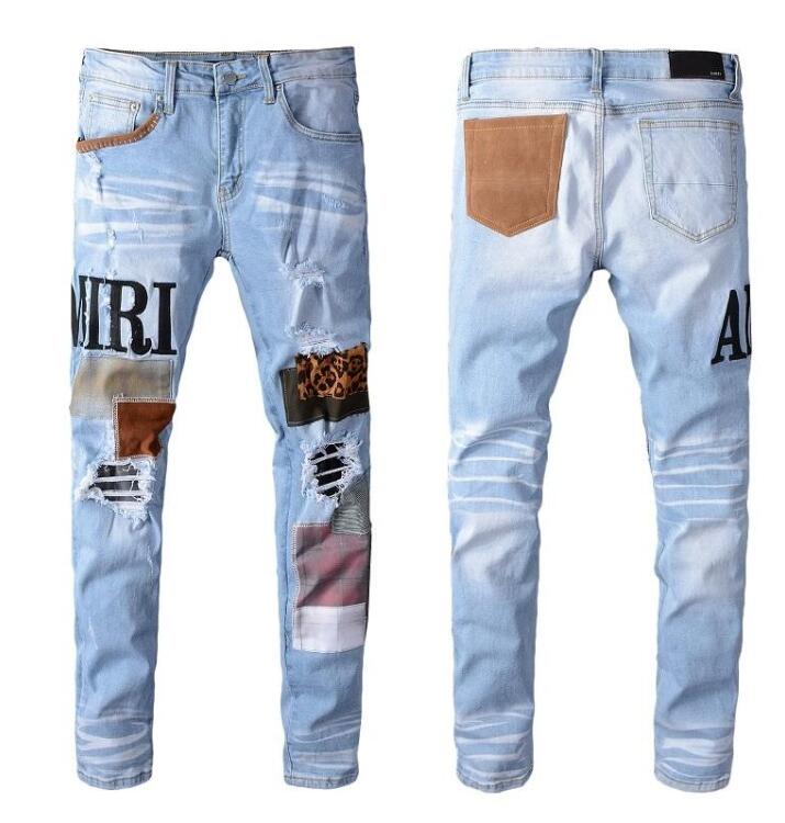 

New Mens Distressed Ripped Biker Jeans Slim Fit Motorcycle Biker Denim for Men Fashion Designer Hip Hop Mens Jeans 643, 628