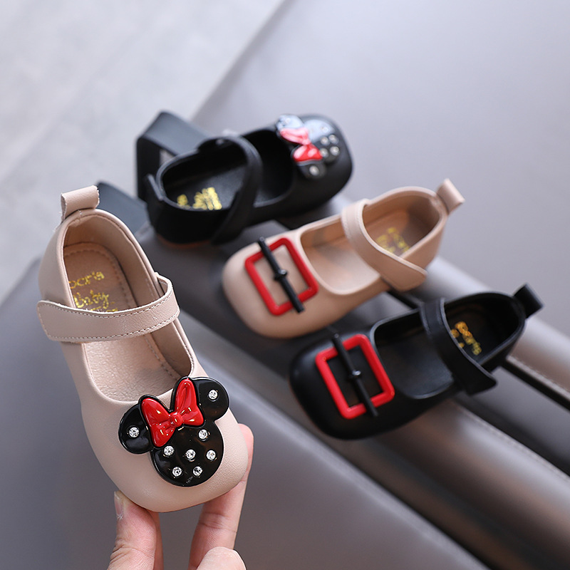 

Autumn Girls Shoes Cartoon Princess Soft Bottom Peas Shoes Baby Children Newborn Girl Leather, Black