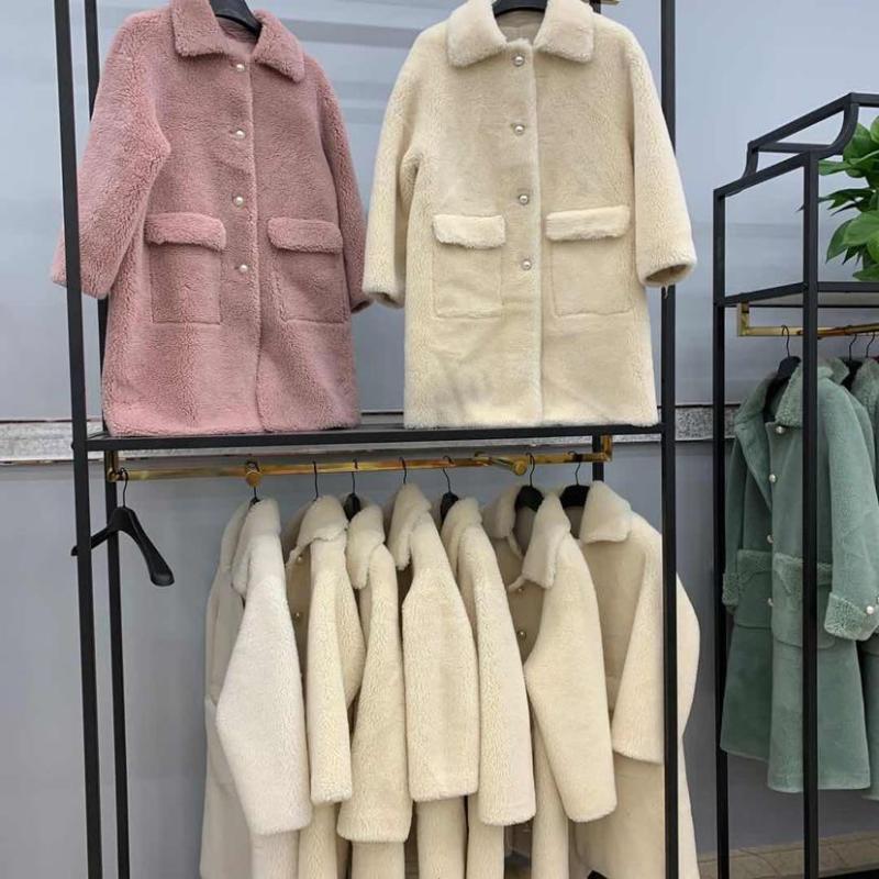 

Anti-season new particle wool fur coat long-sleeved particle cashmere wool mid-length fashion coat female, White