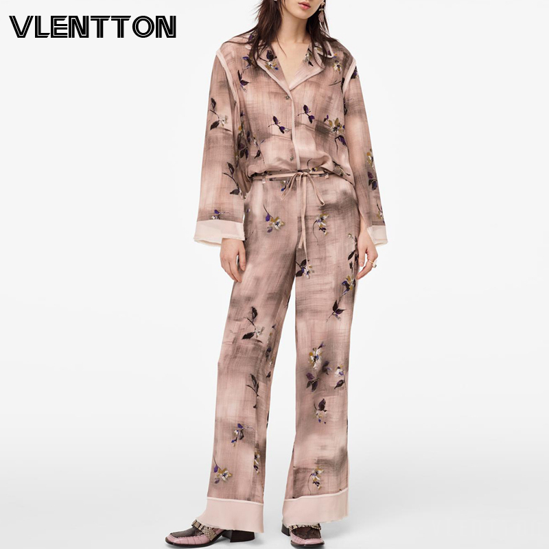 

2020 Spring Summer Vintage Print Two Piece Set Women Sexy Split Shirt Tops & Zipper Elastic Pant Suit Casual Loose Trousers Sets, Only tops