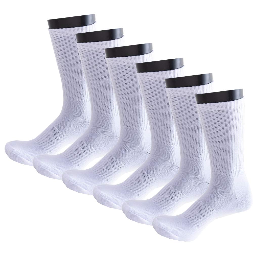 

Men's Crew Socks-6 Pairs Performance Classics Black&White Dri-Tech Cushion Athletic Cotton Dress Socks with Band