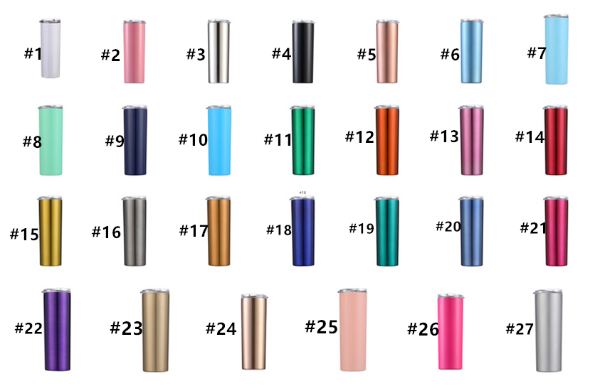 

27 color !20oz Stainless Steel Skinny Tumblers With leak proof Lid Double Wall mugs Vacuum Insulated slim tumbler, Random