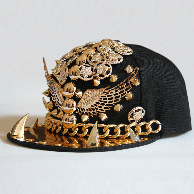 

Punk hip-hop rivet baseball cap tooth chain wings hip-hop flat-brimmed hat hipster nightclub performance cap