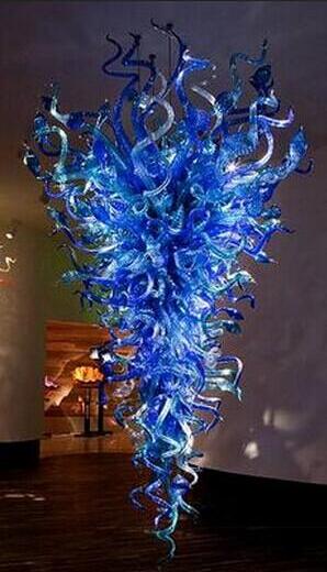 

Modern Lighting Lamps Design Flower Shape Long Big Blue Colored Ceiling Lightings Hand Blown Murano Glass LED Chandelier Light