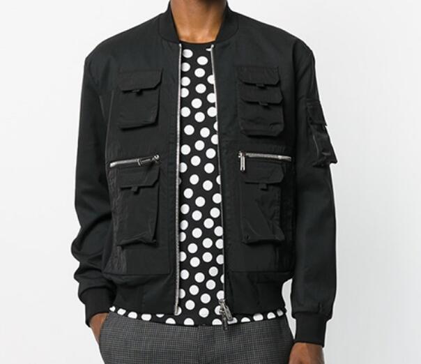 

5XL HOT 2019 Spring Men' New Fashion Customized short loose multi-pocket stitching jacket, Black