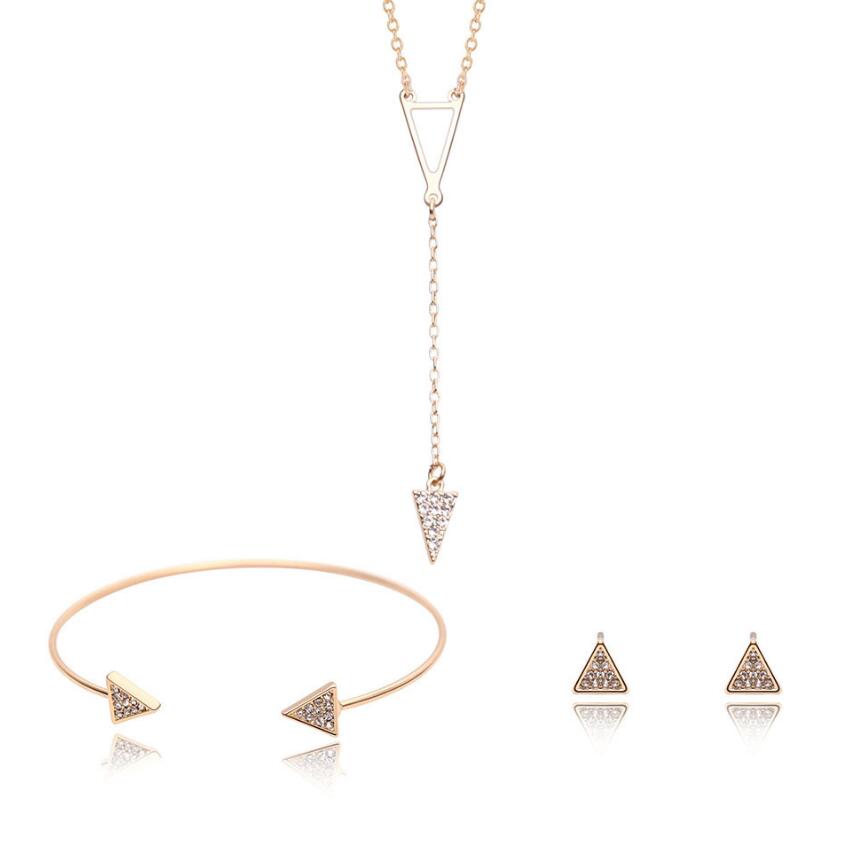 

jewelry sets triangle jewelry sets rose gold color earrings necklaces bracelets for women hot fashion, Golden