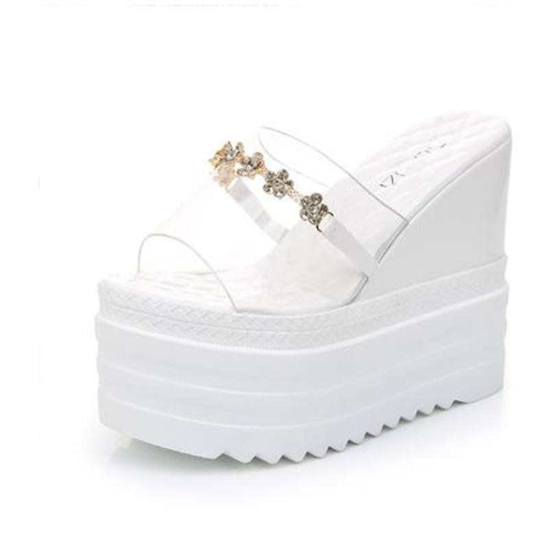 

Summer Women's Wedge Heel Cool Slippers Ultra - high 12 cm Women's Chunky Slippers Fashion Platform Shoes Ladies Slippers, Black