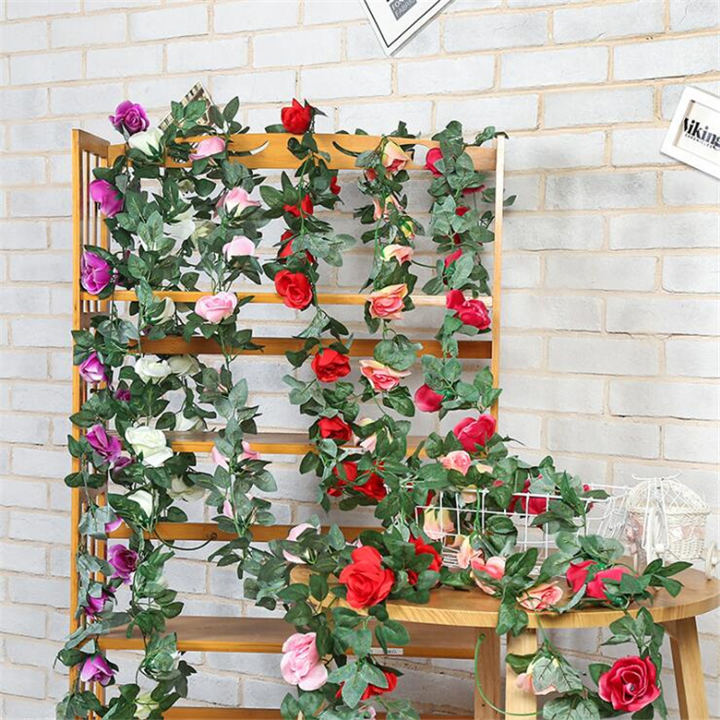 

220cm Artificial Flower, Fake Rose Vines, Wedding Decor, Fake Flowers Rattan String Garden, Ceiling Decor, White