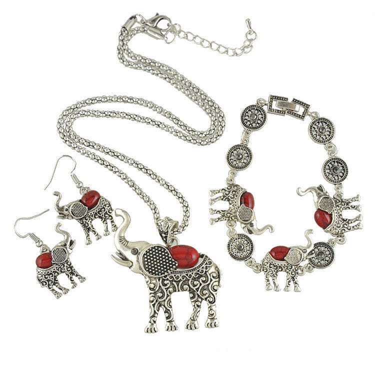 

National style three-piece set bracelet earrings necklace accessories small belly elephant three-piece set