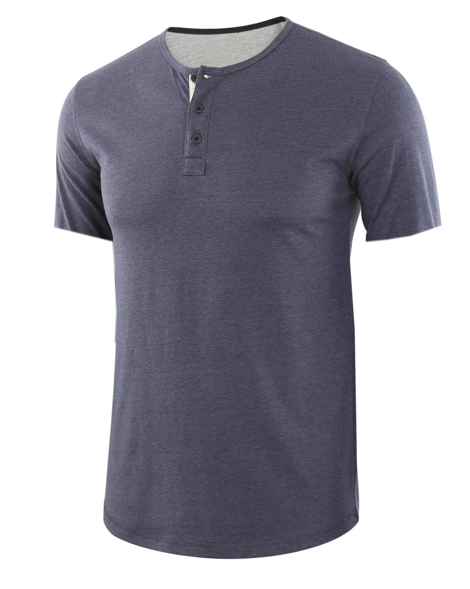 

Crew Neck Men T Shirts With Button Solid Thin Breathable Slim Fit Short Sleeve Summer Casual Tops, Blue