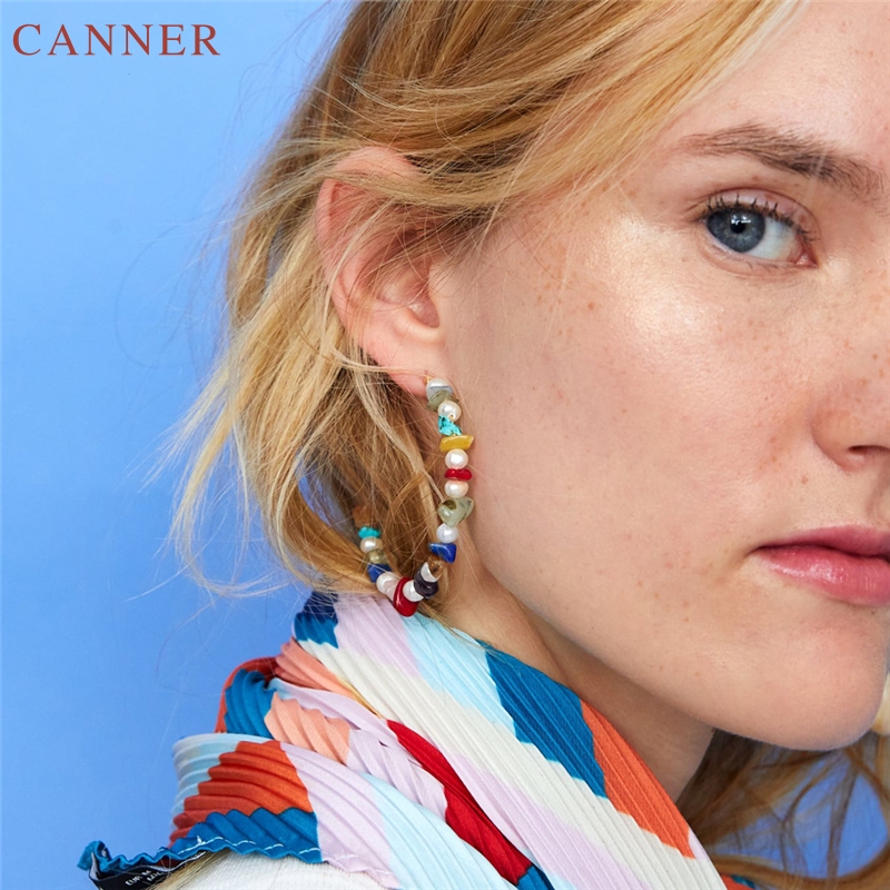 

Hoop & Huggie Bohemian Multicolor Resin Stone Pearl Beads Circle Earrings For Women Gold Statement 2021 Boho Jewelry Gifts C40