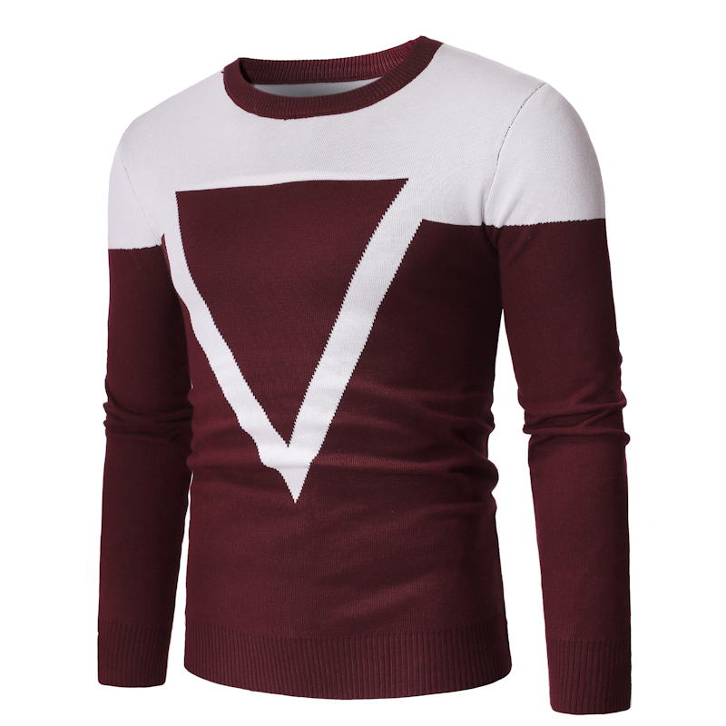 

Sweater Men Autumn Winter New Fashion O-neck Contrast Color Inverted Triangle Double Layer Casual Men Turtleneck Sweater, Gray