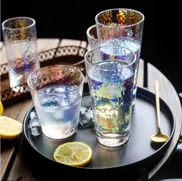 Dazzle color hammer grain glass Other Drinkware ion plating office water cup tea cups domestic wine milk Rainbow-image-517302320