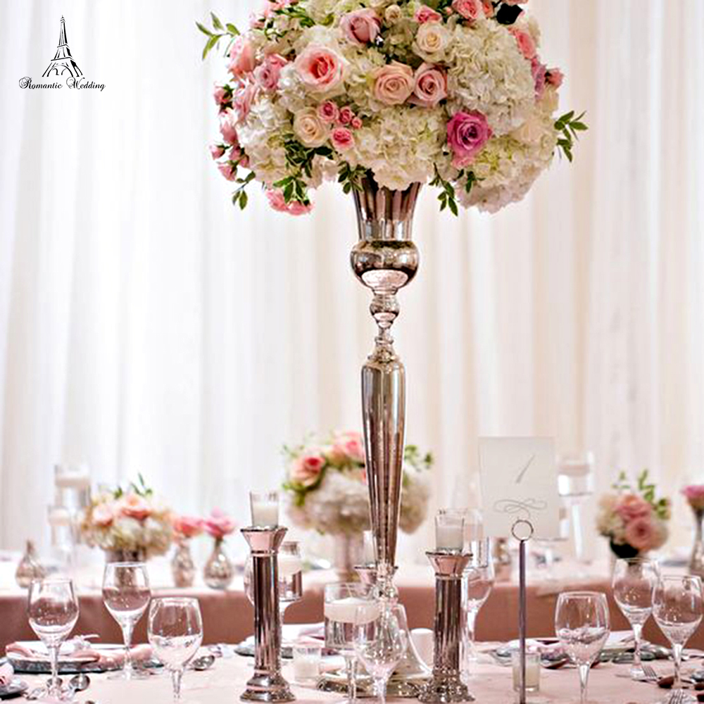 

4pcs/lot 38 inches Tall Silver Gold Plating Metal Flower Vase Table Centerpiece for Wedding Event Decoration Modern Home Decor