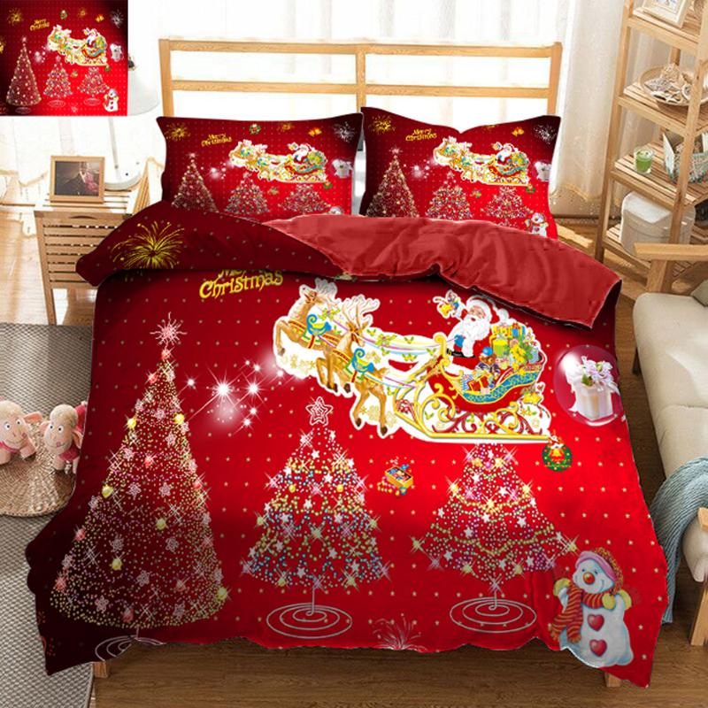 

Christmas Print Bedding set Red Festive Christmas Tree Pattern Duvet Cover set Soft Fabric Quilt Cover Pillowcase Home Bed, Bpj-005