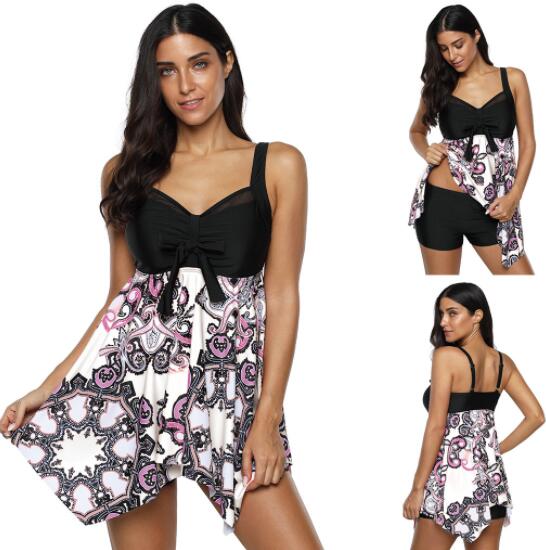 

Top 2023 big Fat plus size swimwear skirt split fit skinny irregular hem skirt split flat angle swimsuit flexible stylish Bikinis sets