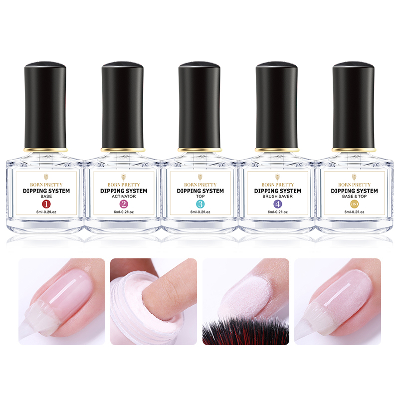 

BORN PRETTY 6ml Dipping System Base Top Coat Dip Nail Powder Nail Polish Nature Dry Without UV Lamp Needed Art Polish, Activator