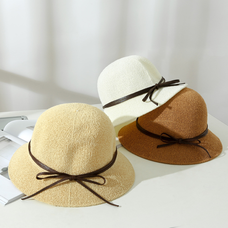 

Summer beach hat straw hat fisherman bow bucket umbrella female fisherman straw female summer, Khaki