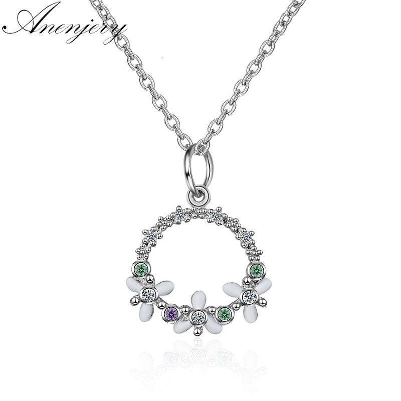 

Korean New Style 925 Sterling Silver Round Garland Necklace Sweet Zircon Necklace For Women Girl Gift