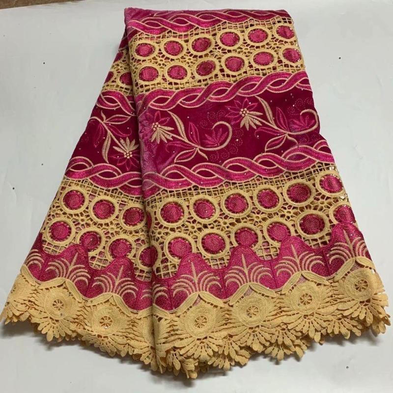 

2020 High Quality African Lace Fabric latest Nigerian French Embroidery Velvet Lace Fabric with Stones For Wedding party dress