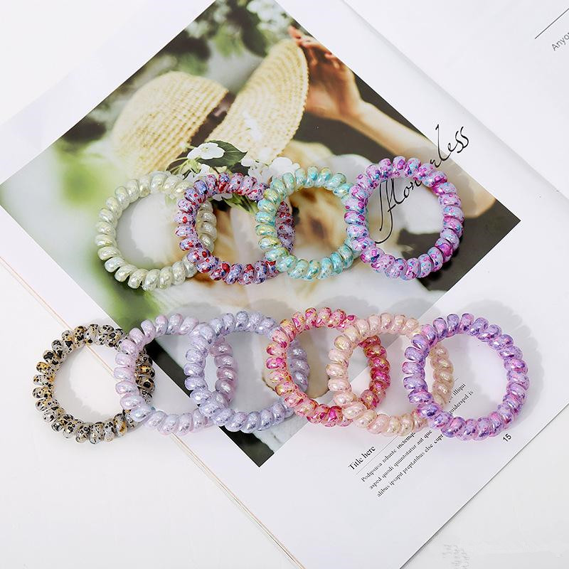 

Flower Printed Telephone wire Hair Ties Ponytail Holders Girls Stretchy Elastic Hair Ropes Bands Styling Accessories, Send randomly