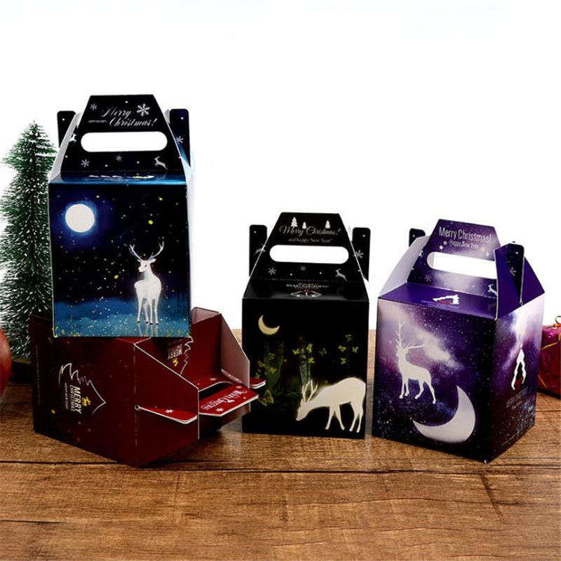 

40Pcs/Lot Boxes For Party Favors Christmas Gift Chocolate Candy Apple Box Handle Elk Birthday Wedding Packaging Present Box