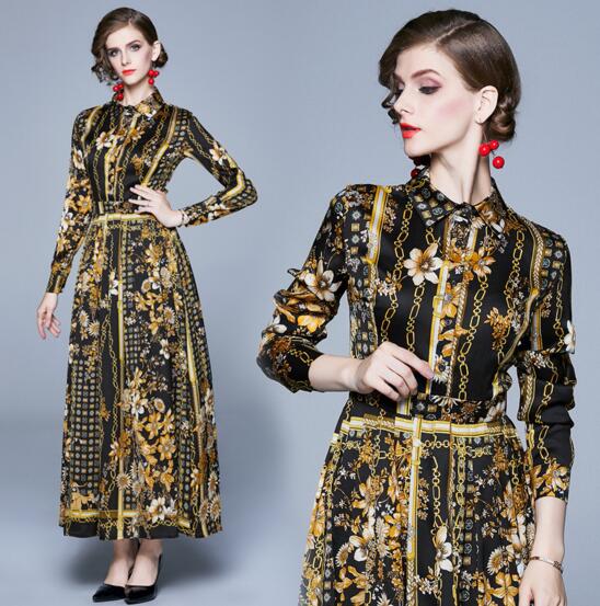 

Autumn new long-sleeved women' self-cultivation was thin and long printed shirt collar dress, As the picture