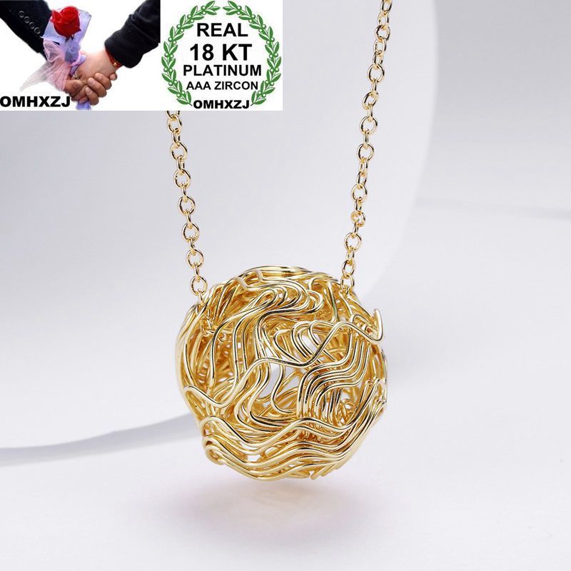 

OMHXZJ Wholesale Personality Fashion OL Woman Girl Party Wedding Gift Gold Hollow Ball 18KT Gold Charm Pendant Necklace CH91