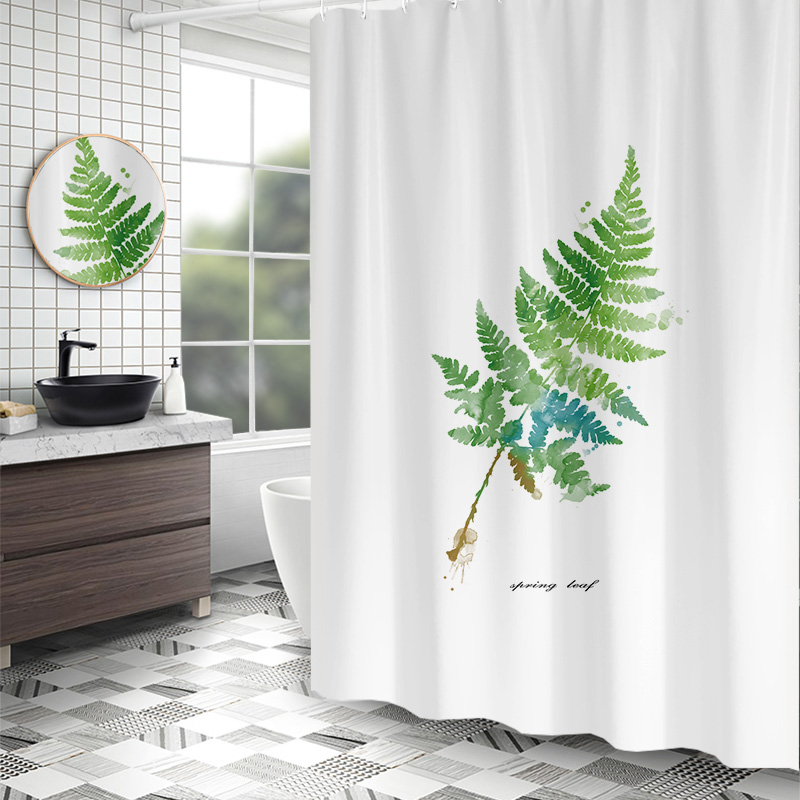 

Exquisite Leaves Pattern Shower Curtain Waterproof Bathroom Partition Curtain Polyester Moisture-proof Bath Shower Curtain