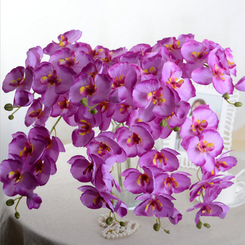 

1PC 8 Heads Orchid Artificial flowers DIY Artificial Butterfly Orchid Silk Flower Bouquet Phalaenopsis Wedding Home Decor, Purple