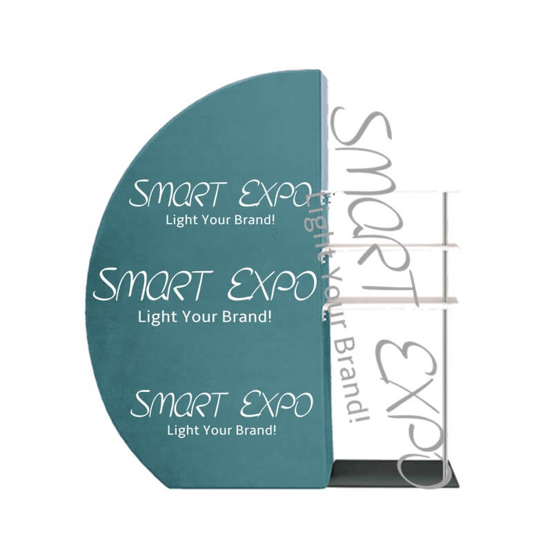 

3D Semi-Moon Display Rack For Exhibition Show Store Goods Display with Printed Wall Box 3-Layer Display Racks Portable Carry Bag