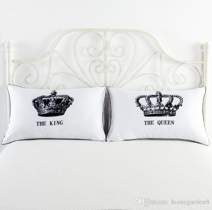 

White pillowcase hot personality white couple pillowcase king queen crown love a variety of patterned bedding pair