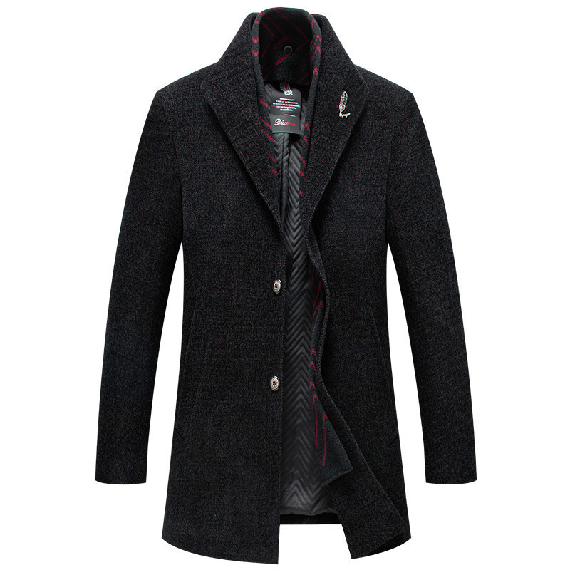 

Men's High Quality Winter Wool Coat Men's Informal Wool Coat Fine Neck Cotton Long Braid Winter, Black