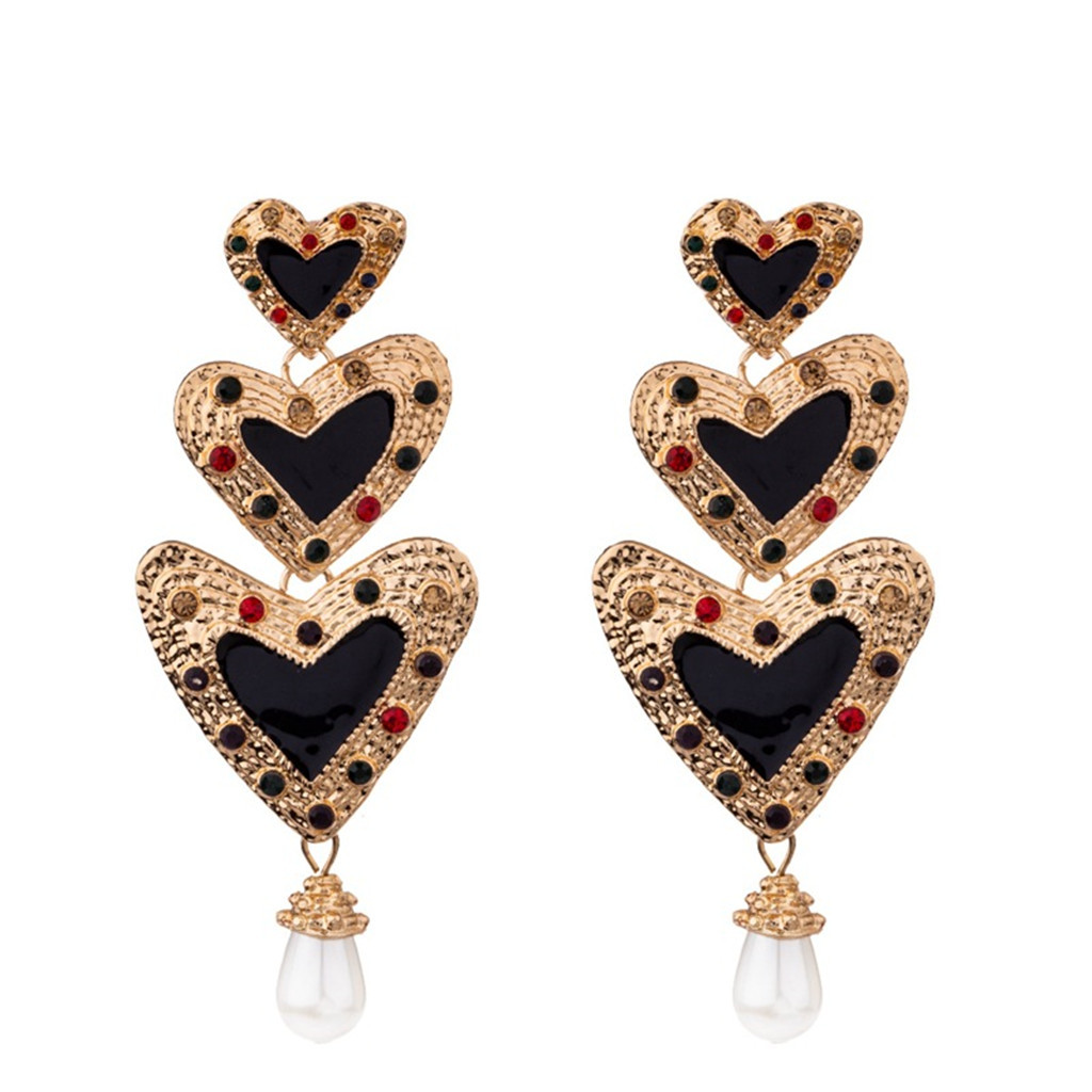 Mujeres Crystal Rhinestone Corazón Pendientes Colgantes Gota Gancho Studs Joyería G wv