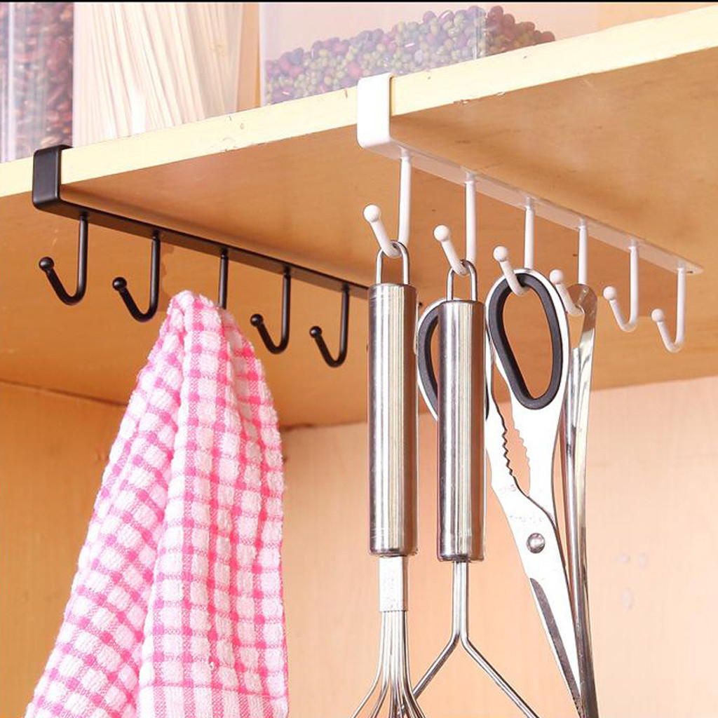 

New Kitchen Storage Rack Cupboard 6 Hooks Under-Cabinet Hanger Rack New Wall Organizer Shelves For Wall best selling 2019