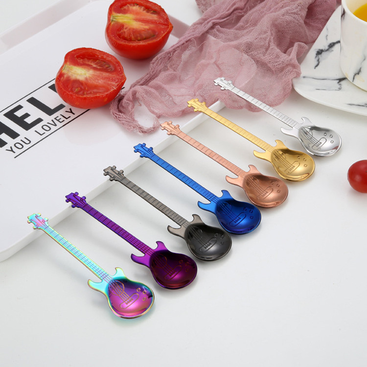 

304 stainless steel coffee spoon creative guitar spoon stirring spoons titanium ice bar music Dessert spoon T2I5523