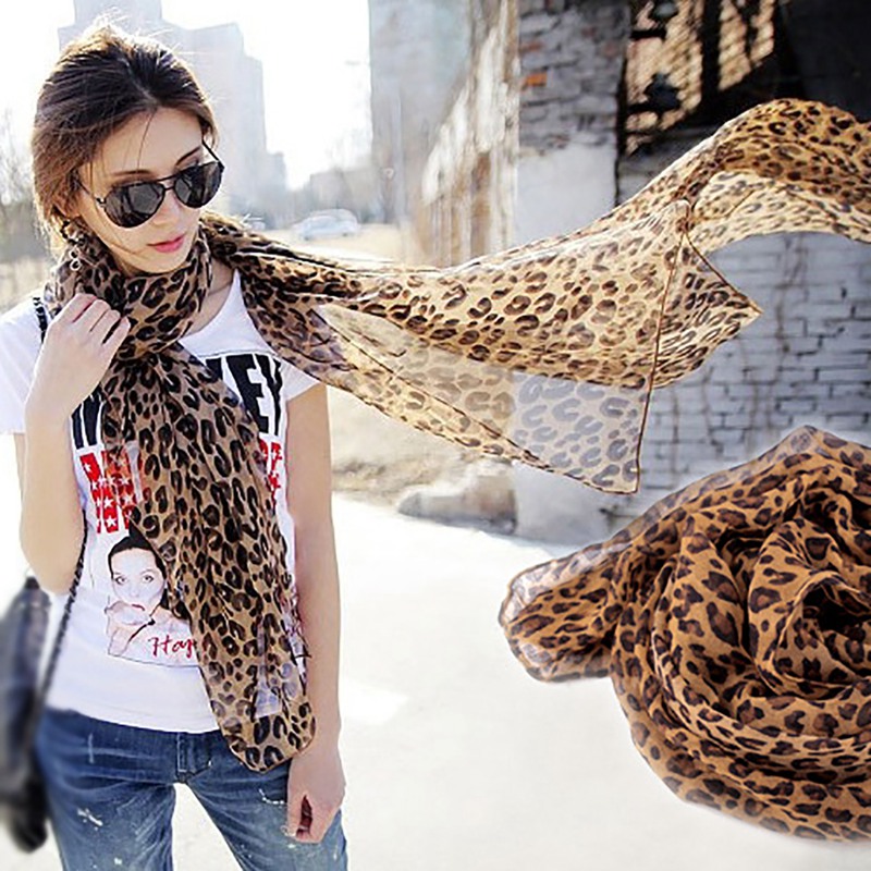 

W Women Fashion Scarf Personality All-match Lightweight Sunscreen Leopard Printed Chiffon Neck Scarfs Wraps Scarves For Lady, H1