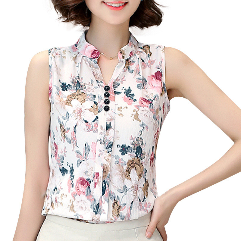 

Woman Fashion Hot Top Summer Blouse V Neck Sleeveless Butterfly Print Casual Chiffon Linen Lady Blusas Shirts Tops