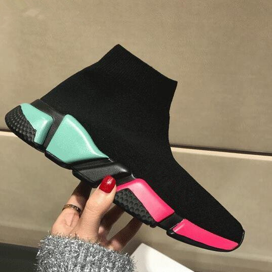 

2019 Designer Speed Trainer Men Women High Sock Shoes Black Blue Red Solid fashion Boots Trainers Runner Walking sneakers
