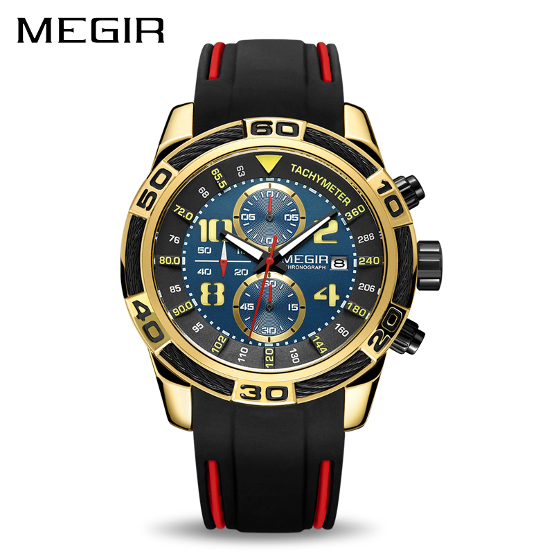 

New Arrivals Time-Limited Big Sales Fashion Designer Watch Degree Waterproof Silicone Strap Megir New Style Mens Folding Watch Free Shipping, Gold